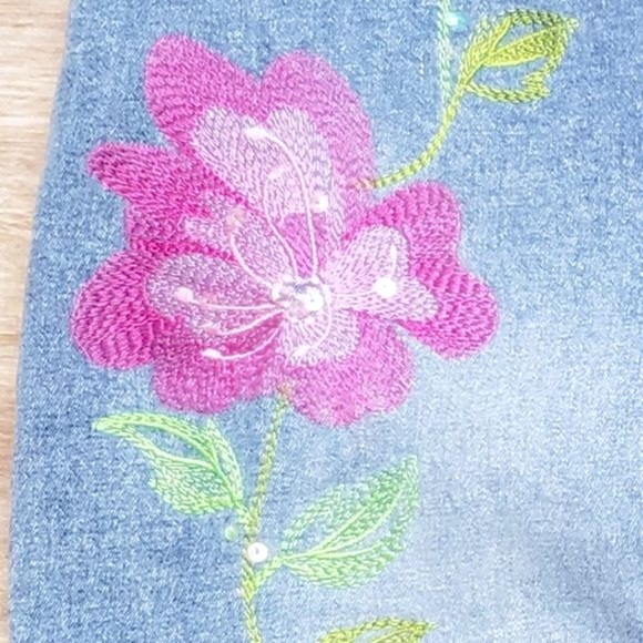 Lana Erica Embroidered Flower Sequined Straight Leg Jeans 8 - Picture 7 of 9